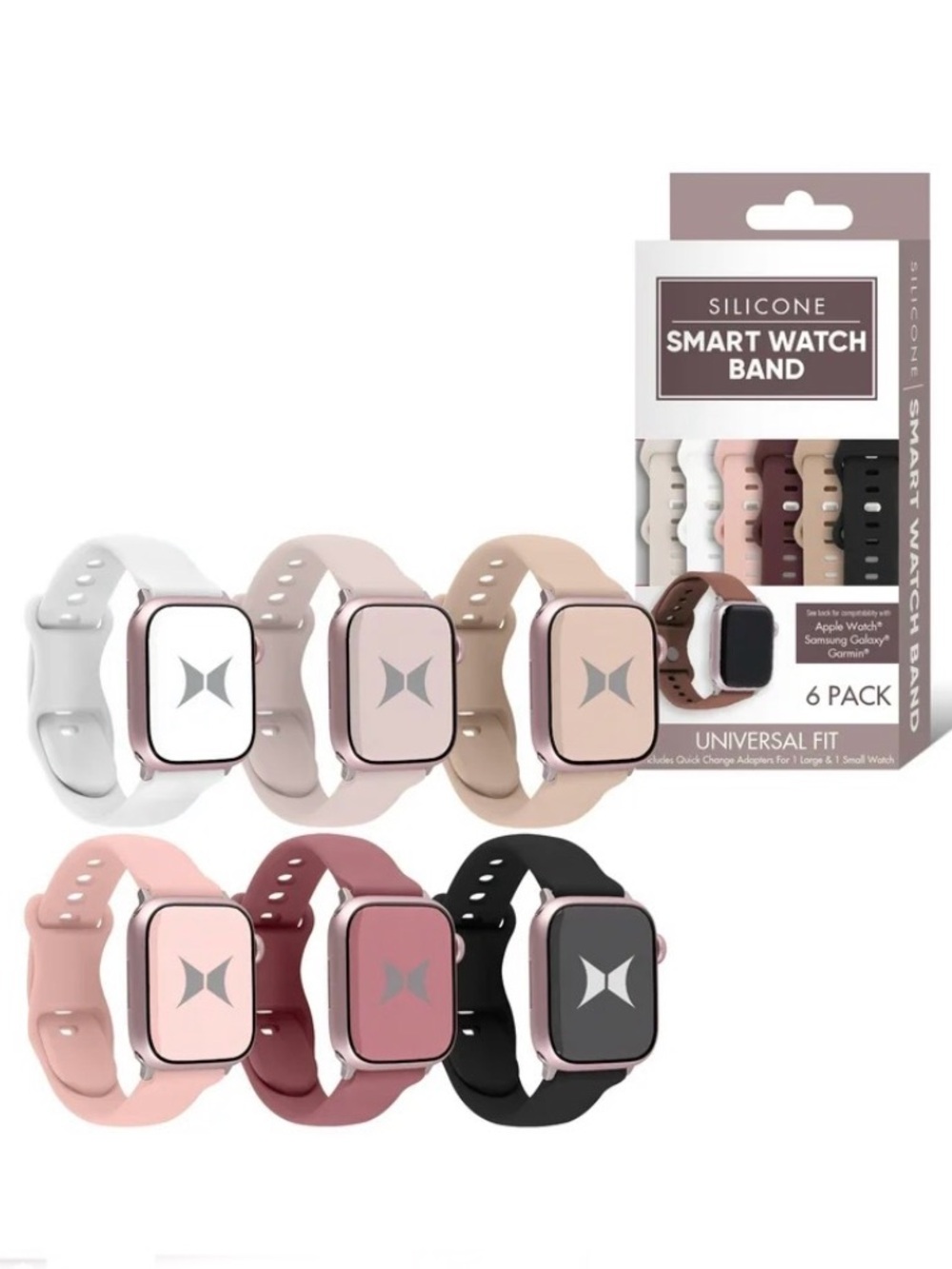 6-Pack‎ Silicone Watch Bands for Smartwatches - Multi-Color